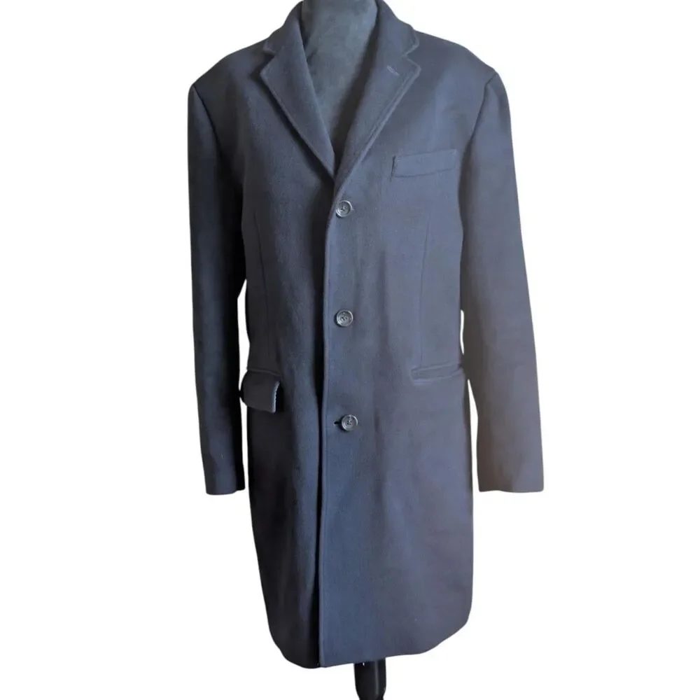 J.Crew Ludlow Mens 38S Black Wool Cashmere Overcoat Single Breasted Topcoat